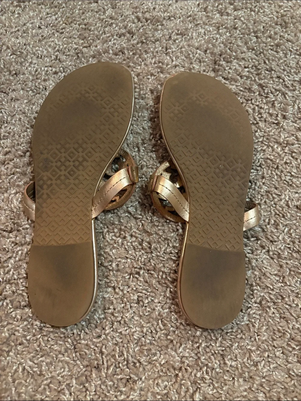 Tory Burch Miller Metallic Rose Gold Logo Thong Sandals